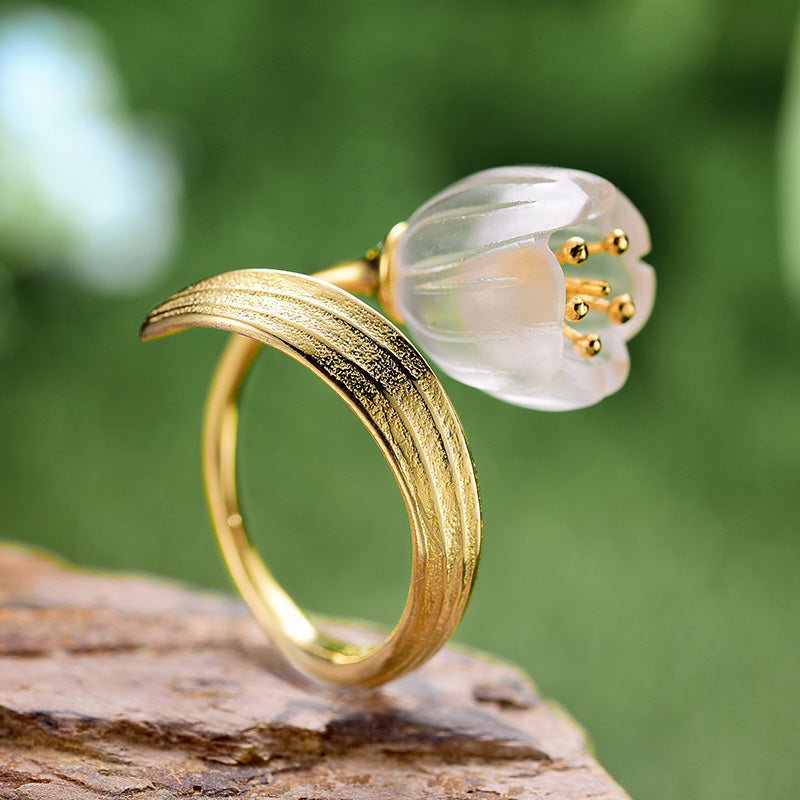 Crystal Lily Ring in 925 Silver and 18K Gold