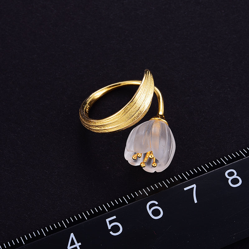 Crystal Lily Ring in 925 Silver and 18K Gold