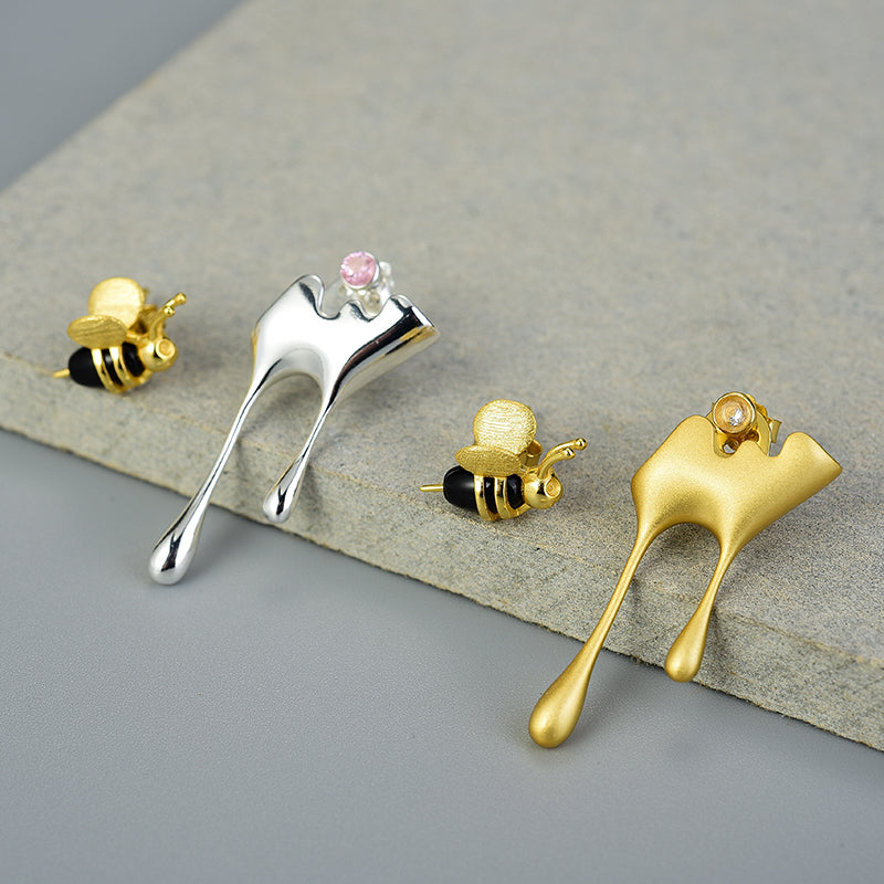 Bee and Honey Earring in 925 Silver and 18K Gold