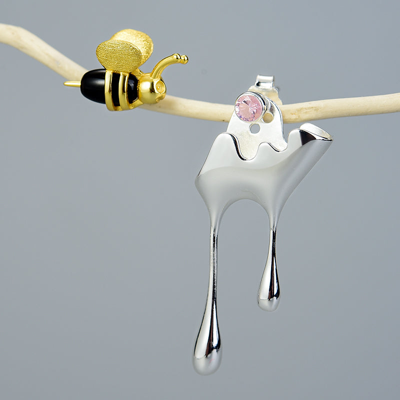 Bee and Honey Earring in 925 Silver and 18K Gold