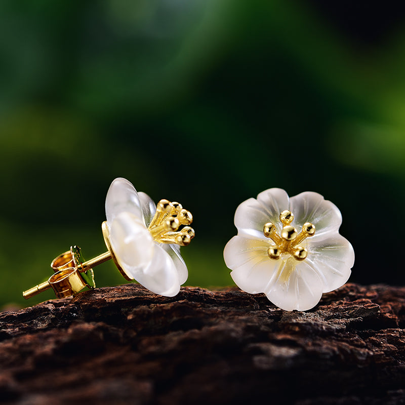 Earring Flower in the Rain (stud) in 925 Silver and 18K Gold