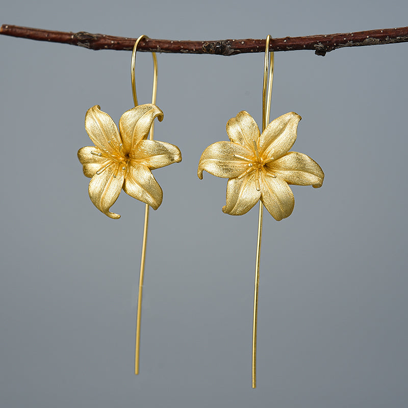 Earring Lilies in 925 Silver and 18K Gold | ARISCA