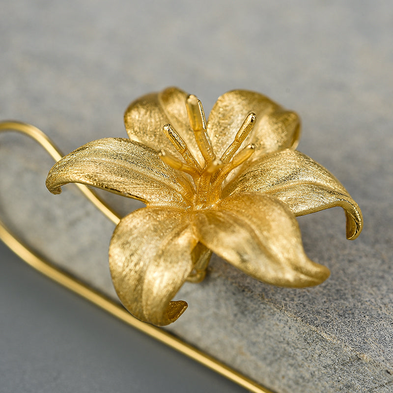 Earring Lilies in 925 Silver and 18K Gold | ARISCA