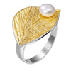 Pearl on the Leaf Ring in 925 Silver and 18K Gold Plated